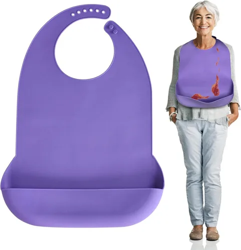 Miniatura 11 de Baberos para adultos Kinggrand Kitchen para hombres, mujeres, ancianos - Babero de silicona para adultos para comer - Baberos lavables con recogedor