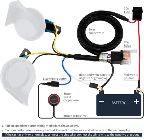 Miniatura 6 de FARBIN Bocina compacta de 12 V, bocinas de coche fuertes de doble tono, impermeables, kit de bocina de caracol eléctrica con arnés de relé universal