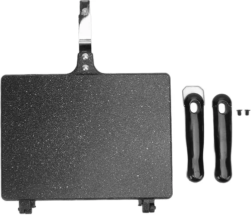 Miniatura 6 de WALFRONT Máquina de sándwiches tostados para estufa, fabricante de panini a la parrilla antiadherente, aleación de aluminio para gofres, desayuno