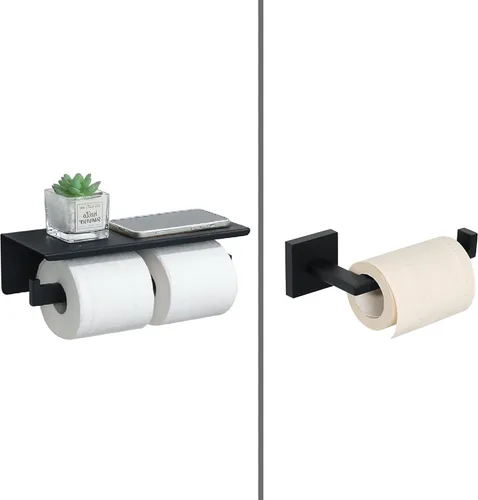 Miniatura 7 de Alise Soporte doble para papel higiénico, soporte de papel higiénico para baño con estante, soporte de rollo de papel higiénico de acero inoxidable