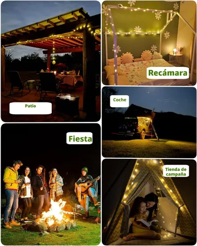 Miniatura 8 de Luces de tira solares para acampar, tira de luces de hadas de 39.4 pies, lámpara de campamento impermeable portátil 4 en 1 con 8 modos