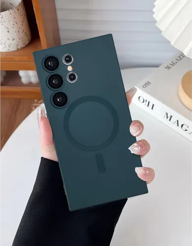 Miniatura 72 de Funda magnética para Samsung Galaxy S22 Ultra, silicona suave, delgada, antiarañazos, con protección de cámara, compatible con MagSafe, color negro