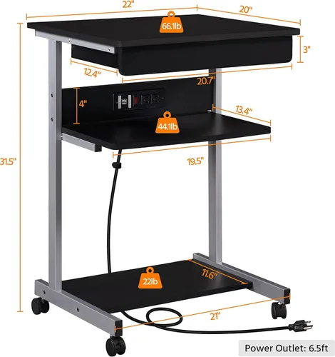 Miniatura 6 de Yaheetech Mesa para computadora portátil de 22 pulgadas, escritorio de oficina en casa con toma de corriente para espacios pequeños, estación