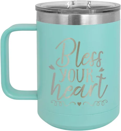 Miniatura 18 de BLESS YOUR HEART Taza de café blanca de 15 oz con tapa deslizante Taza de café de viaje aislada Ideas de regalos de cumpleaños o Navidad