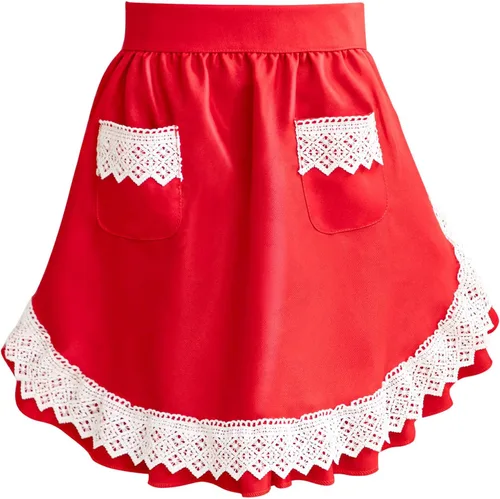 Miniatura 8 de Geyoga Delantales para mujeres con bolsillos Cocina Cocinando Camarera Sirvienta Delantal Falda Vintage Lindo Volantes Vestido Disfraz, Blanco