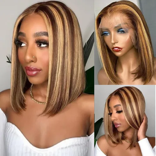 Miniatura 10 de Peluca Bob de encaje frontal de Superfect, cabello humano de 10 pulgadas, 13x4 ondas profundas rizadas, pelucas frontales transparentes