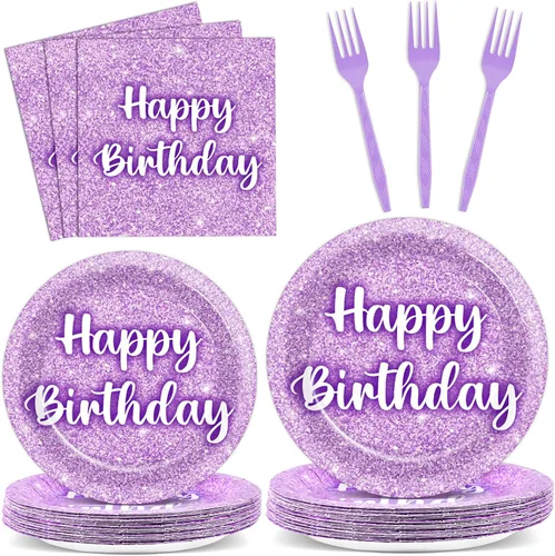 Miniatura 52 de Juego de 96 piezas de platos de papel, servilletas y tenedores para fiesta de cumpleaños número 16 para fiesta negra de dulces 16 años, platos