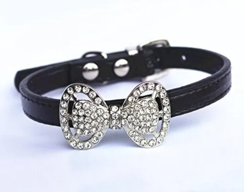 Miniatura 2 de Collar de cuero con lazo de diamantes de imitación para mascotas, gatos, perros, collar de joyería para perros pequeños, chicas, gatitos, cachorros