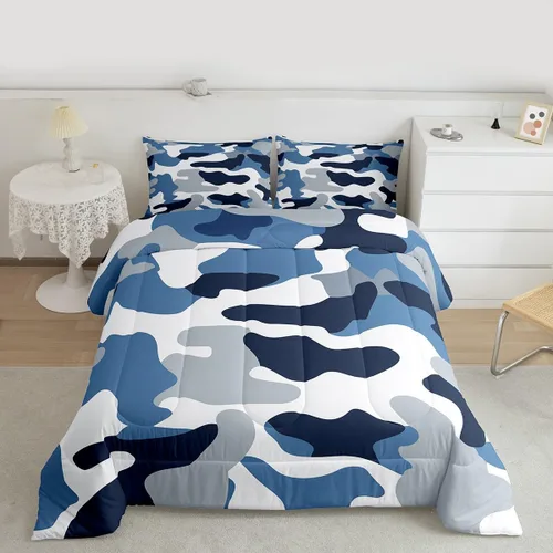 Miniatura 3 de Edredón de plumón de camuflaje para niños, niñas, adolescentes, adultos, juego de ropa de cama con patrón abstracto de colores suaves, relleno