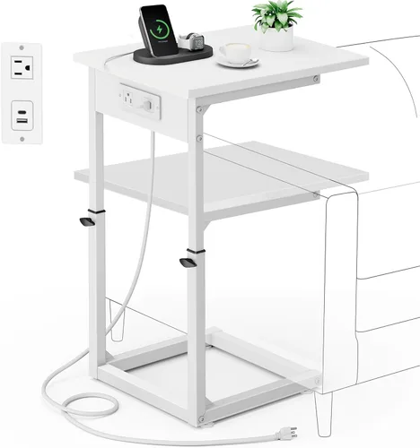 Miniatura 10 de Vagusicc Mesa auxiliar en forma de C para sofá, mesa C de 33 pulgadas de alto, mesa auxiliar de altura ajustable, mesas auxiliares de sofá con marco