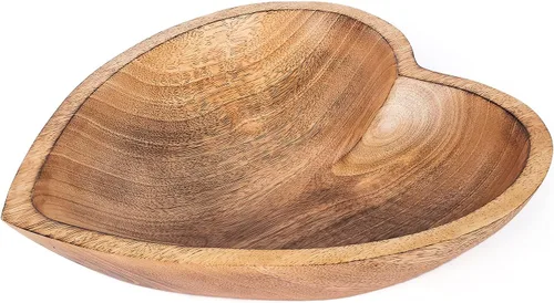 Miniatura 8 de WitnyStore Cuenco en forma de corazón de 6 pulgadas, funcional y coleccionable, cuenco de madera hecho a mano para servir frutos secos, postres