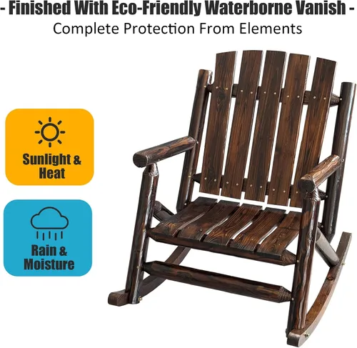 Miniatura 5 de Rustic Log - Mecedora de madera de abeto maciza hecha a mano, para porche, patio, resistente, 700 libras, acabado resistente a la intemperie