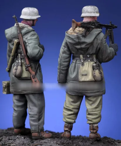 Miniatura 2 de Goodmoel Figuras de resina de infantería alemana de la Segunda Guerra Mundial 1/35 (2 personas), kit en miniatura de soldado sin montar y sin