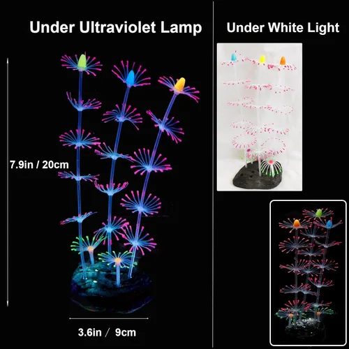 Miniatura 4 de Paquete de 4 plantas de silicona para decoración de pecera, adornos brillantes para peceras de acuario, decoración artificial de coral de anémona