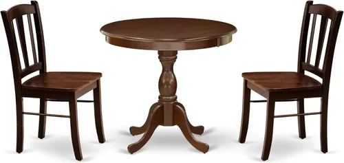 Miniatura 17 de East West Furniture El juego de comedor de 3 piezas AMDL3-BCH-W contiene una mesa de cocina redonda con pedestal y 2 sillas de comedor, 36 x 36