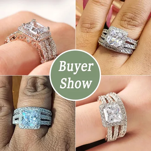 Miniatura 7 de Wuziwen Anillo de compromiso de 4 quilates para mujer, plata de ley, circonita cúbica, anillo de boda
