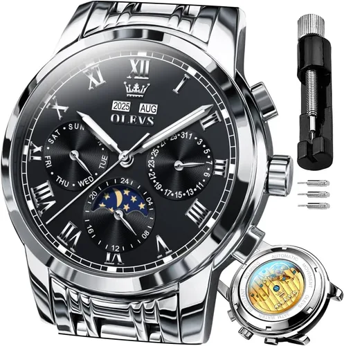 Miniatura 14 de OLEVS Relojes para hombre automático mecánico de cuerda automática reloj de pulsera multifunción calendario impermeable luminoso