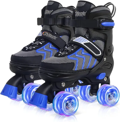 Nattork Patines de ruedas para niños y niñas, patines ajustables de 4 tamaños con ruedas iluminadas para adolescentes, principiantes, deportes al