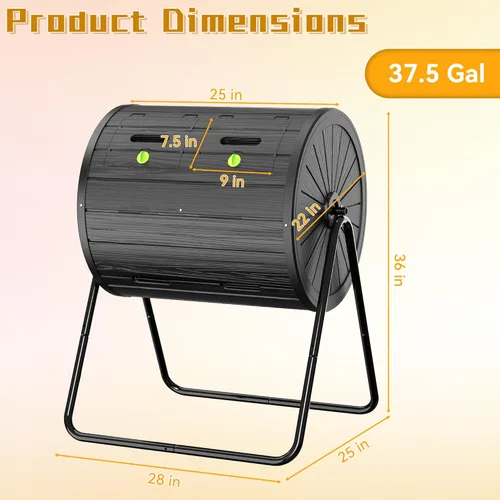 Miniatura 4 de DRATO Contenedor de compostaje para exteriores, 37.5 galones, para todas las estaciones, doble cámara para jardín, cocina, patio, exterior (negro)