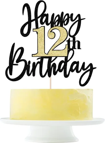 Miniatura 11 de Decoración para tartas de cumpleaños número 11 con purpurina negra y dorada, decoración de pastel de cumpleaños de 11 años y fabuloso cumpleaños