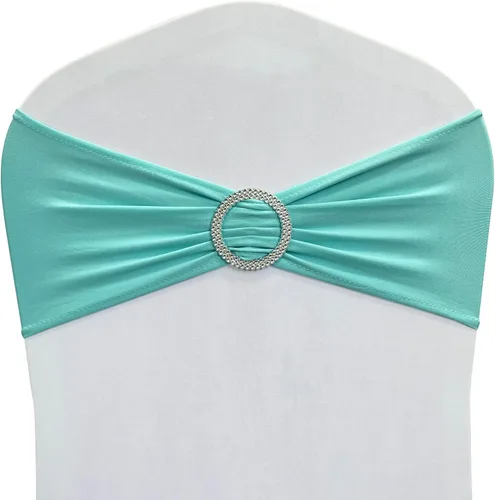 Miniatura 34 de Cintas elásticas de elastano para sillas 50 unidades, lazos elásticos para sillas con hebilla deslizante para decoración de bodas, fiestas, Azul bebé