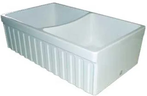 Miniatura 8 de Whitehaus Collection Quatro Alcove - Fregadero de cocina reversible de doble cuenco Farmhaus con borde frontal acanalado de 2 pulgadas en un lado