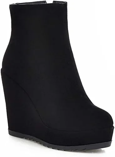 Miniatura 2 de Botines de tacón de cuña de moda para mujer, botines con cremallera y plataforma de cuero nobuk