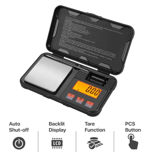 Miniatura 2 de Flexzion Báscula de bolsillo digital de 7.05 oz x 0.00 oz - Mini báscula portátil de alimentos con pantalla LCD, 6 unidades, tara, pinzas