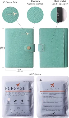 Miniatura 6 de Portapasaportes de cuero auténtico para pasaporte, con bloqueo Rfid - con compartimento para documentos de identificación