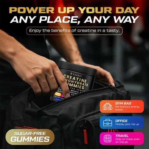 Miniatura 2 de kukaly Gomitas de monohidrato de creatina para hombres y mujeres, gomitas de creatina de 9000 mg sin azúcar, sabor mezclado con L-taurina, BCAA 2:1