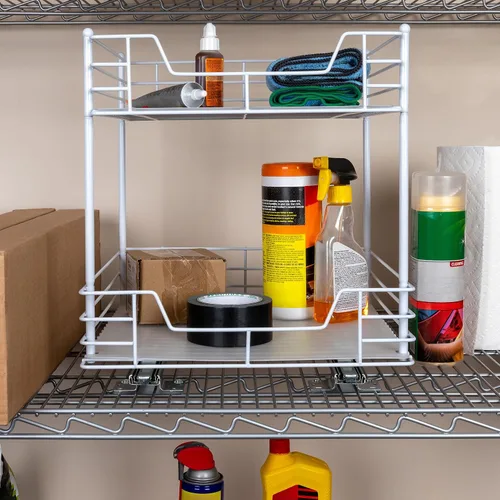 Miniatura 2 de Household Essentials Organizador de despensa de dos niveles de acero blanco con detalles de plástico forrado limpio