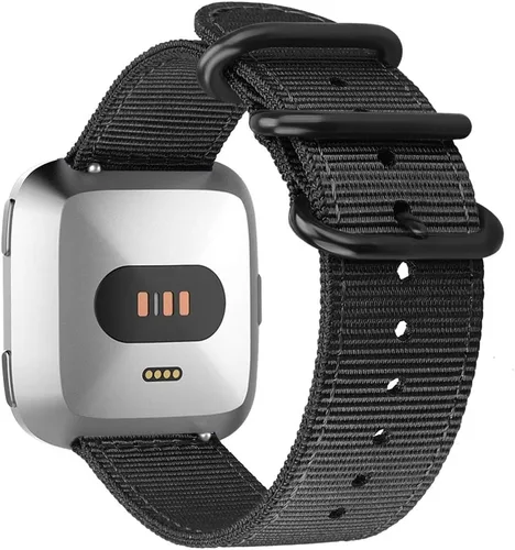 FINTIE Correas compatibles con Fitbit Versa 2/1 / Lite Edition, correa de repuesto de nailon suave (negro)