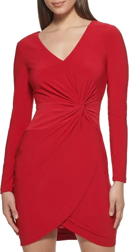 Miniatura 2 de GUESS Vestido de manga larga con cuello en V y detalle de nudo para mujer