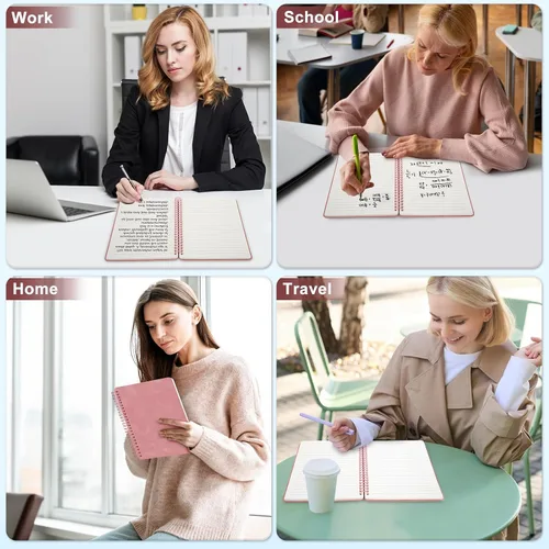 Miniatura 7 de Cuaderno de diario con líneas en espiral, cuaderno A5 de cuero de tapa dura para el trabajo, 5.7''×8.2'', papel grueso de 100GSM encuadernado