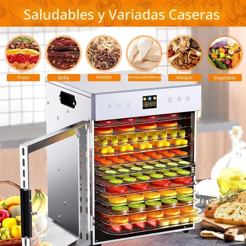 Miniatura 4 de Deshidratador de alimentos para carne seca, 12 bandejas de acero inoxidable, deshidratador de frutas de 1200 W, temporizador de 24 horas y control