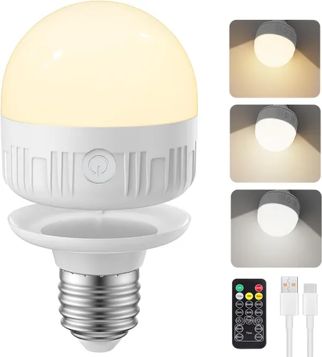Miniatura 12 de SCOPOW Bombilla recargable con control remoto – 8W 600LM E26 bombillas recargables regulables temporizador de control y 3 temperaturas de color + 15