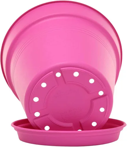 Miniatura 3 de Mintra - Macetas de jardín, paquete de 4 macetas de plástico a granel con bandeja de drenaje, macetas decorativas redondas para interiores y Fucsia