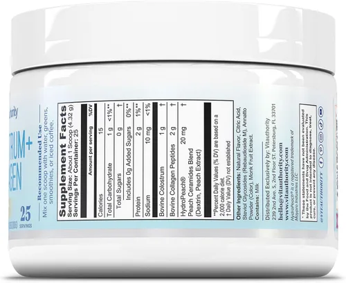 Miniatura 7 de Colostrum colágeno en polvo péptido hidrolizado HydroPeach Salud intestinal y apoyo inmunológico 0.04 oz de calostro bovino, 0.07 oz de péptidos