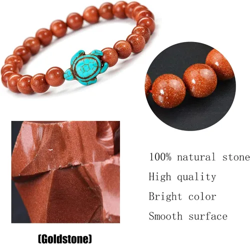 Miniatura 3 de Pulseras de tortuga marina oceánica, joyería de playa para mujeres y hombres, 0.315 pulgadas (0.315 in) de piedra natural, pulsera elástica