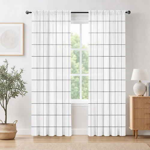 Miniatura 23 de Cortinas negras y rojas para sala de estar, 63 pulgadas de largo, cortinas geométricas modernas, blancas y grises, cortinas abstractas con bolsillo
