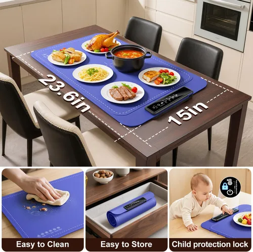 Miniatura 6 de Tapete de calentamiento para alimentos, bandeja de calentamiento eléctrica para platos, almohadilla térmica portátil con apagado de 6 horas