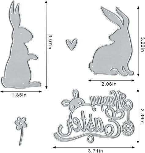 Miniatura 2 de Troqueles de metal para hacer tarjetas, conejo de Pascua, conejo, flor, corazón, globo, palabras, troqueles de corte para decoración de bricolaje