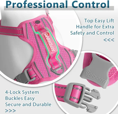 Miniatura 7 de BARKBAY Arnés para perro sin tirones con bolsillo para etiqueta de identificación, resistente, reflectante, de fácil control para perros grandes Rosa