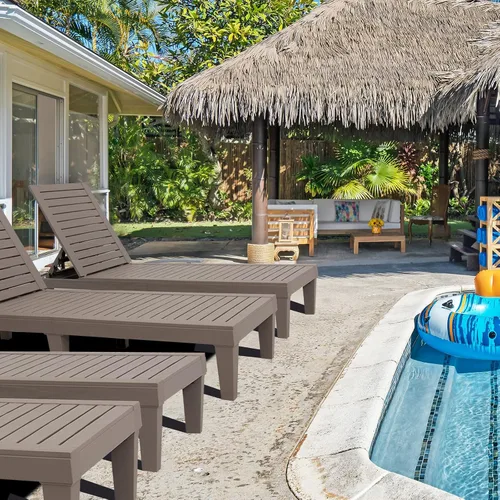 Miniatura 7 de Tumbona al aire libre para piscina, banco de patio, tumbona impermeable, gris