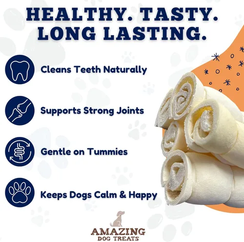 Miniatura 4 de Amazing Dog Treats - Rollos de mejillas de ternera (Mega gruesos de 4 pulgadas - 6 piezas) - Masticables alternativos seguros de cuero crudo