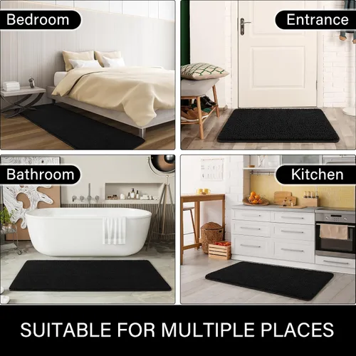 Miniatura 7 de LOCHAS Juego de 2 alfombras de baño de 17 x 24 pulgadas más 20 x 32 pulgadas de grosor, antideslizantes, alfombra de baño de felpilla suave y Negro
