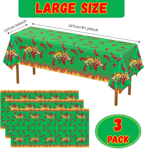 Miniatura 2 de Remerry Mantel de plástico con chile del Cinco de Mayo, desechable, color rojo y verde, suministros de decoración para mesa rectangular, fiesta