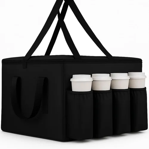 Miniatura 10 de musbus Bolsa aislada para entrega de alimentos con portavasos/portadores de bebidas Premium XXL, ideal para bebidas, comestibles, pizza, calidad Rojo