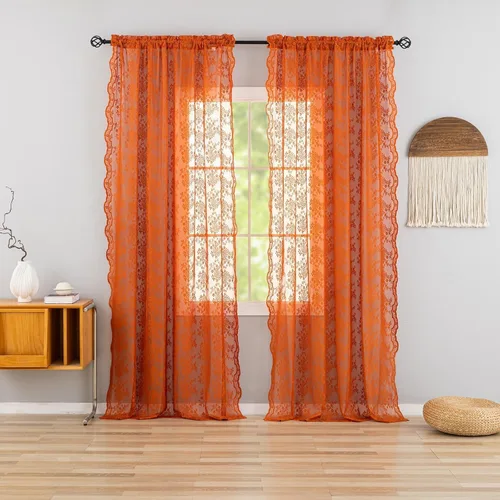 Miniatura 71 de YJ YANJUN Cortinas traslúcidas negras de 54 pulgadas de largo, panel de cortina de encaje gótico victoriano para cocina, cortinas cortas de Negro