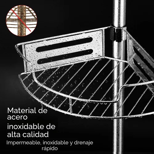 Miniatura 5 de HAMITOR Organizador de Ducha de Esquina con Poste de Tensión: Instalación Rápida de 4 Niveles Resistente al Óxido, Estantes Organizadores de Baño